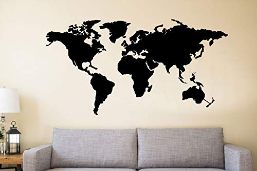 DEKADRON Arte de pared de metal, mapa del mundo de metal, decoración de pared, decoración de interior, letrero de metal, 4 piezas (150 x 80 cm)