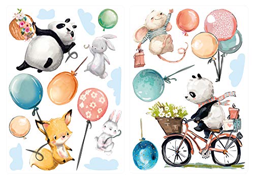 dekodino® Pegatina de pared cuarto del bebé acuarela animales bosque globos set