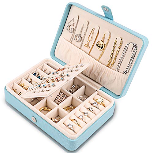 Deyooxi Joyero Pequeña, Joyeros Mujer Organizador, Portátil Caja Joyero Viaje, Caja de Joyas de Cuero, Jewelry Box para Anillos, Aretes, Pendientes, Pulseras y Collares