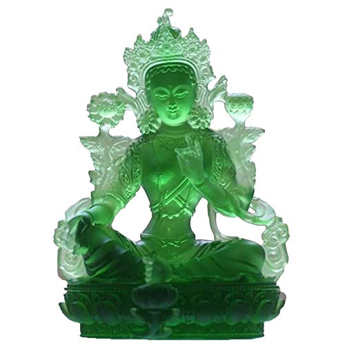 DHTOMC Estatua de Buda Tara de Vidrio Verde,Adoración en El Templo en Casa,Adornos de Decoración del Hogar de Lujo,9cm*4cm*12.5cm