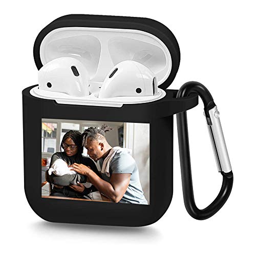 Diseña tu propia funda para Airpods con foto y texto personalizados, cubierta de TPU suave que es compatible con las fundas de Airpods de 1ª y 2ª generación (negro).