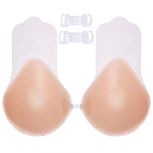 Doaraha Sujetadores Adhesivos para Mujer Push Up Brasier Calcomanía de Silicona con Cubiertas para Pezones Invisible Bra Adhesive Bras (Desnudo, B)