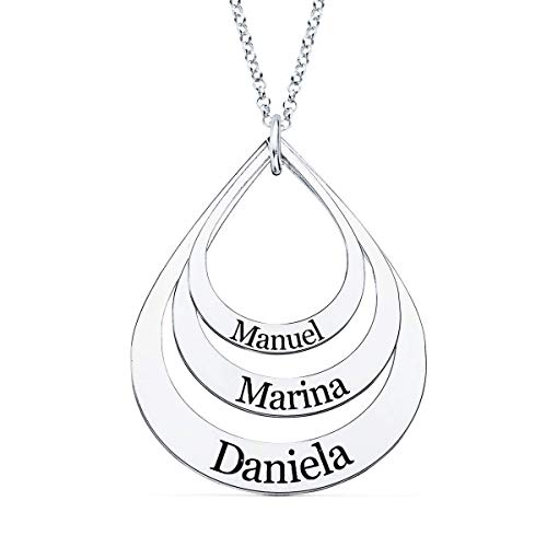 doble aro - Collar Aros con Nombres Personalizado en Plata de Ley - Collar en forma de lágrima que puedes Personalizar con tus seres queridos - Cadena Rolo de 45cm