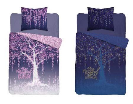 DP Juego de cama con diseño de árbol mágico, brilla en la oscuridad, tamaño: 140 x 200 cm, 70 x 80 cm, 100% algodón