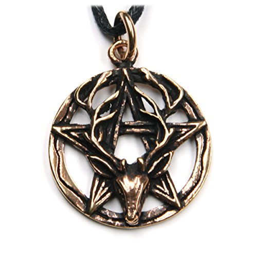 Drachensilber Pentagram Cernunnos con cabeza de ciervo decorativa bronce collar con colgante de joyas, Set de limpieza para espadas negro algodón sting, lámpara de techo Longitud total: 3,5 cm