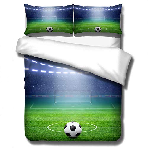 DTBDWOSY® Fútbol Deportivo Creativo Ropa De Cama Infantil 180X220 Cm 3D Imprimiendo Funda Nórdica Y 2 Fundas De Almohada De Anti-Humedad, Anti-Ácaro, Suave Y Cómodo Antialérgico Cuidado Fácil