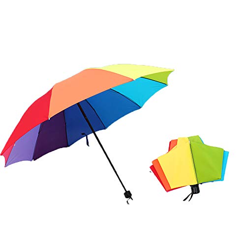 DXIA Paraguas Pliegue del Arco Iris, Parapluie Antiviento, Ligero y Mini, Muy Fuerte, 10 Varillas, Multicolor 10 Colores, 110cm de diamètre,Puede acomodar a Dos Personas
