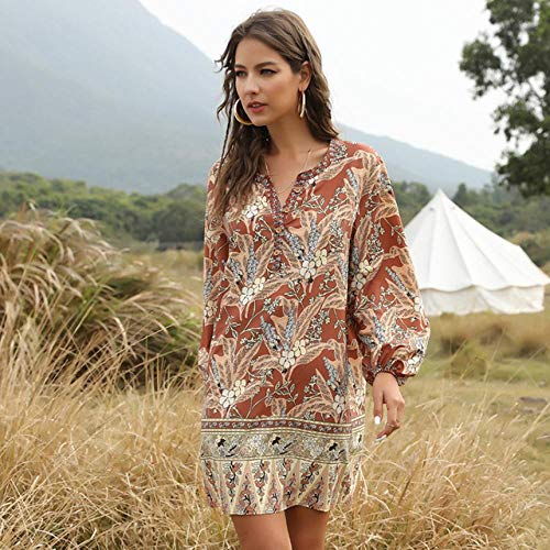 DXXHR 2020 Nuevo Vestido Informal de Verano para Mujer Minivestido con   Cuello en V y Estampado Bohemio conmanga Farol