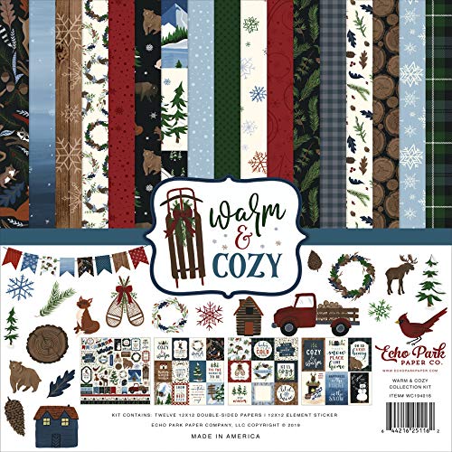 Echo Park Paper Company Warm & Cozy Collection Kit de papel, verde, rojo, azul marino, azul