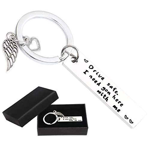 EDATOFLY Llavero Drive Safe de Acero Inoxidable Regalo Creativo y Personalizado para Padre Esposo Novio o Mejor Amigo (B-Plata)