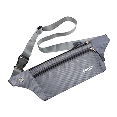 Emorias 1 Pcs Riñonera Pequeño Deportes Bolsa de Almacenamiento Montar Cremallera con Agujeros Bandolera Corriendo Gimnasio Equipo - Gris