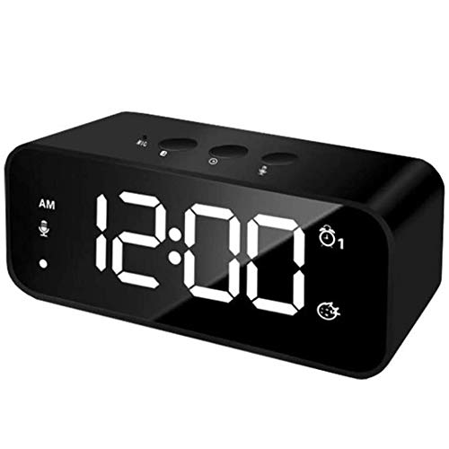 ERGGQAQ Reloj Despertador LED, Reloj Inteligente Grabación con Función Memoria, Recargable Música Tonos Tonos Llamada Personalizados Alarma, para Estudiantes, Niños, Adolescentes,Negro