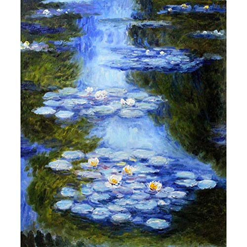 ERQINGYH Pintura Al Óleo De Caligrafía Reproducción De Pintura Al Óleo Hecha A Mano De Claude Monet Lirios De Agua Azul-Verde Decoración De La Sala De Estar