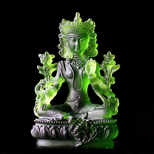 Estatua de Buda Tara de Vidrio Verde,Escultura Devota Solemnemente,Adorno de Decoración del Hogar de Lujo,12cm*7.5cm*6.5cm