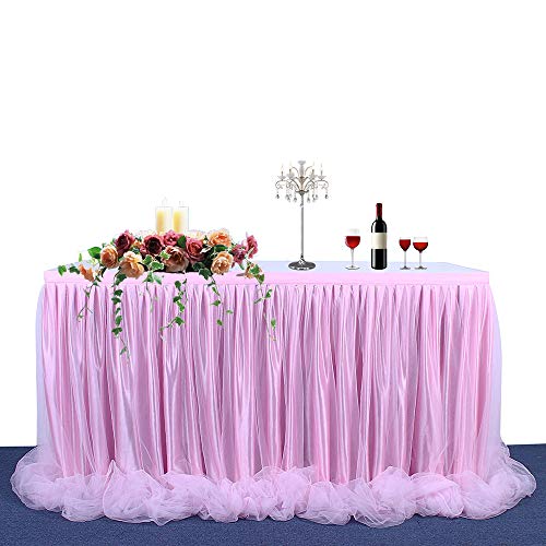 Falda de Mesa de Tul Hecha a Mano para la Fiesta de Bodas Navidad cumpleaños Banquete decoración, Mantel rosa,183cm