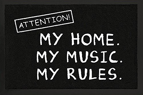 Felpudo "Attention! My Home, My Music, My Rules" Atención! Mi casa, Mi música, Mis reglas