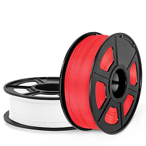 Filamento PLA 1.75mm, SUNLU PLA Filamento para Impresora 3D, Precisión Dimensional +/- 0.02 mm, 1kg Spool Paquete de 2, PLA Blanco+Rojo