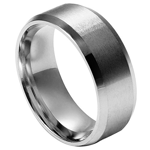 Flongo Anillos Plateado Hombre, Anillo clásico para Boda Compromiso, Acero Inoxidable 8mm, Estilo Retro Neutral, Anillo Unisex Talla 19.5