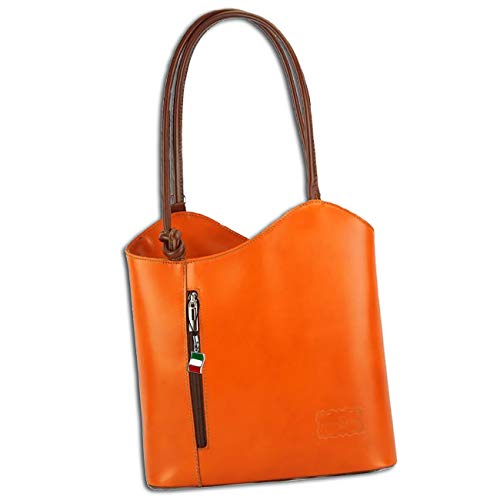 Florence OTF106O - Mochila 2 en 1 de piel para mujer, color naranja y marrón, 29 x 9 x 28 cm