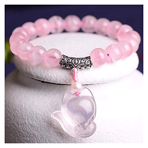 FLYAND Pulsera de la Riqueza de Feng Shui, Pulsera de Cristal de Cristal de Cuarzo Rosa Natural con Exquisito Adorno de Zorro, curación de Cristal gem, Gancho de Brazalete para Mujer para Mujer/para