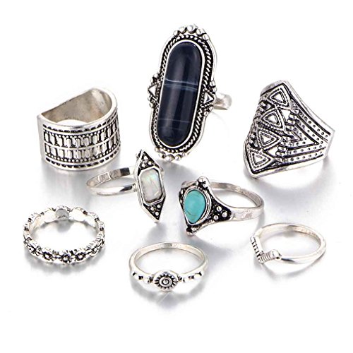 forbestest 8 unids/set conjunto de anillos conjunto retro anillos para hombres mujeres piedras preciosas nudillo conjunto de anillos conjunto de aleación + joya