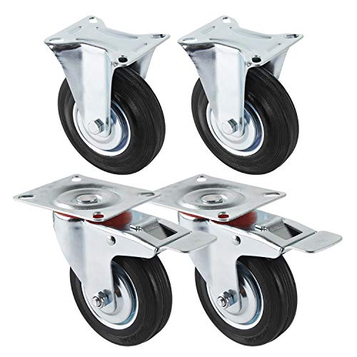 Forever Speed Transporte Ruedas Ruedas para Muebles con Freno Ruedas y Cargas Pesadas Ruedas Ruedas Fijas Negro Goma Chapa de Acero Galvanizado, 4 Unidades en Set Carga 300 kg/150 kg, 125mm