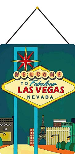 FS Welcome to Las Vegas - Cartel de chapa con texto "Welcome to Las Vegas", 20 x 30 cm, con cordón