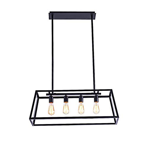 FTFTO Living Equipment Metal Rectángulo Araña Industrial Retro 4 Luces E27 Decoración Creativa Lámpara Colgante para Comedor Pasillo Lámpara Colgante Negro 78 * 30cm