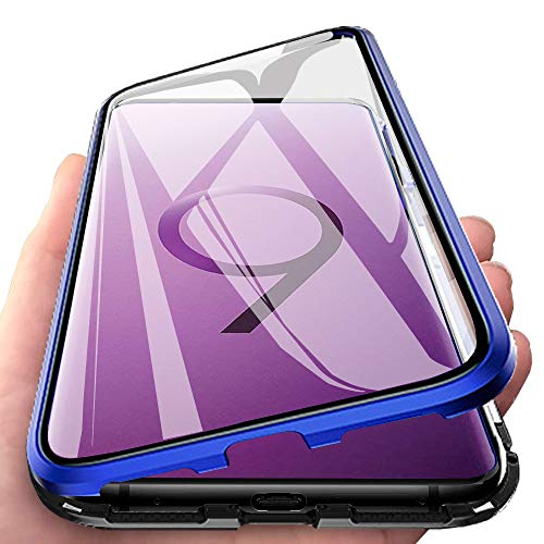 Funda para Samsung Galaxy S9 Carcasa Adsorcion Magnetica Metal Flip Cover Imanes Potentes Cuadro Doble Alta sensibilidad Vidrio Templado 360 Grados Unibody Proteccion Cubierta