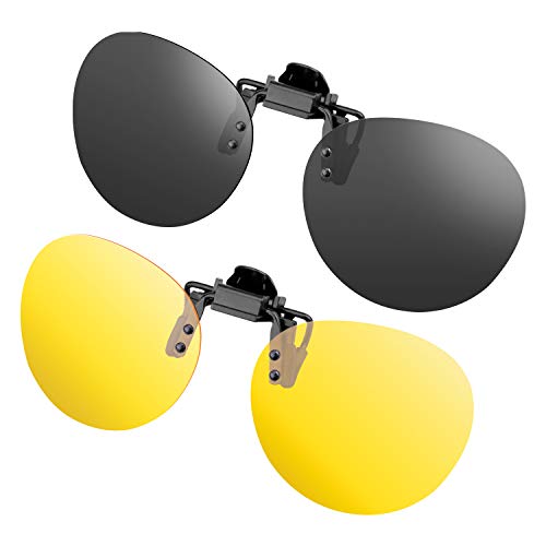 gafas de sol Clip de 2 piezas en gafas de sol polarizadas Flip Up contra luz Ideal para conducir de noche Mujeres Hombres Portadores unisex