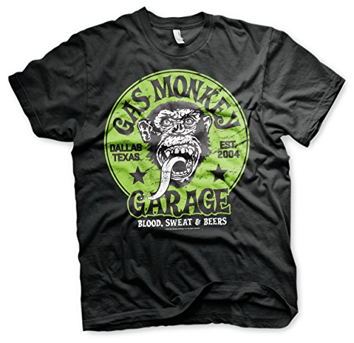 Gas Monkey Garage Mercancía con Licencia Oficial Green Logo T-Shirt (Negro), Small