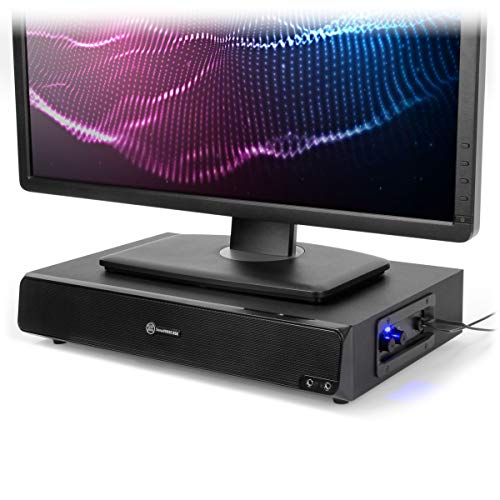 GOgroove Soporte de Monitor y Altavoz para Ordenador 2 en 1 con alimentación USB SonaVERSE BSE Sound Base de Pantalla con subwoofer Activo, Jacks para micrófono y Auriculares