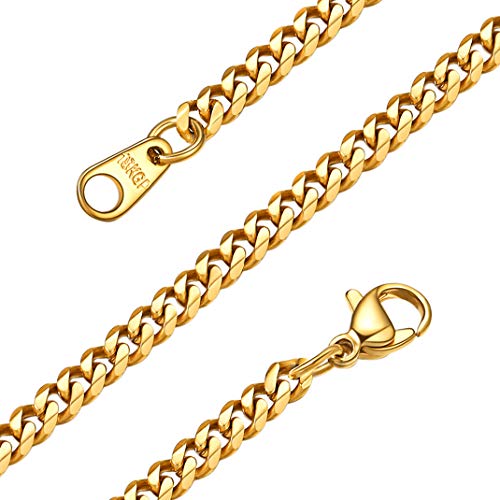 GoldChic 30 Pulgadas Dorado Cadena Cubano Miami para Hombre Caballero, 3mm de Ancho Acero Inoxidable Chapado en Oro, Gratis Caja de Regalo