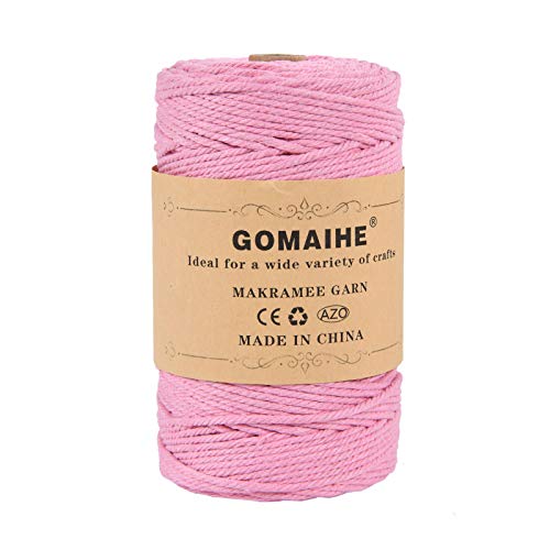 GoMaihe Hilo Macrame, 100% Algodon, 3mm x 100m Cuerda Macrame, Cuerda Algodon Macrame para Bricolaje Maceta Colgante Fotos Pared Decoracion, Posavasos Cestas Colgantes, Decoración de Boda, Rosa