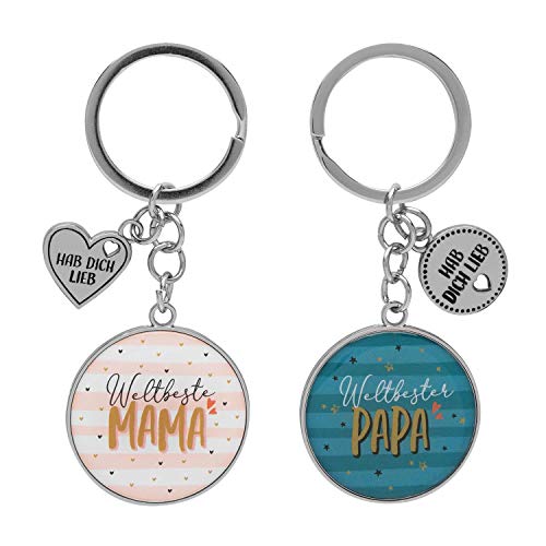 GRUSS & CO 47014 Paar-Schlüsselanhänger Mama Papa, Anhänger mit Charms Llaveros, Aleación de Zinc, Hierro, Metal, Multicolor