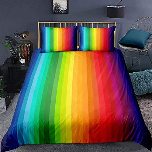 GTBDWOSQ® Juego De Funda Nórdica De Impresa En 3D con Patrón Abstracto del Arco Iris Doble 200 X 200 Cm Cierre De Cremallera Juego De 3 Piezas De Ropa De Cama Y 2 Fundas De Almohada