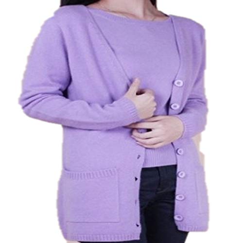 Guy Eugendssg Women Spring Autumn Long Cardigan Cashmere Material Loose Sweater For Outerwear Coat with Pockets Purple S