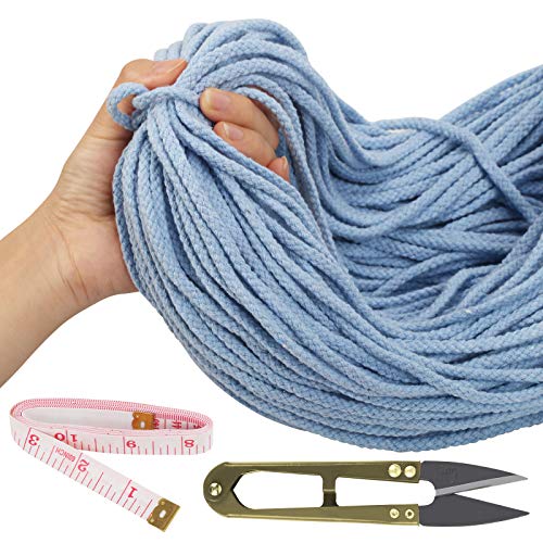 HAKOTOM 90m Hilo Macrame Cuerda Trenzada de Algodón Natural de Hacer Regalo Navidad, Colgar Fotos, Manualidades, Costura y DIY Decoración Bohemia (Azul)