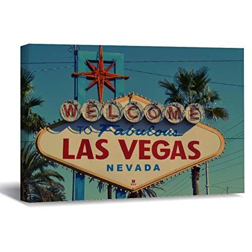 happygoluck1y Lienzo decorativo enmarcado para pared con texto en inglés "Welcome to Fabulous Las Vegas Nevada", para sala de estar, dormitorio, pasillo