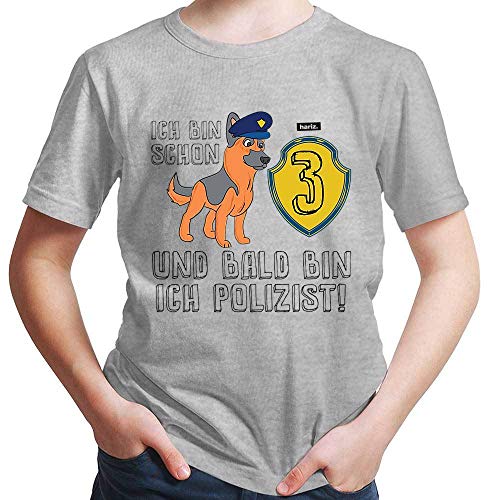 Hariz – Camiseta para niño Bald Bin Ich Polizeiist Schäferhund 3 cumpleaños niño dulce Incluye tarjeta de regalo gris claro 104 cm