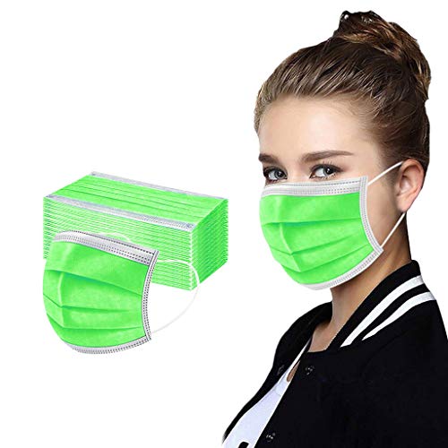 Harpily 50 Piezas Unisex Cubierta Facial Color sólido para Adultos 3 ply Tela de importación Talla única para Hombre Mujer (Verde Fluorescente)