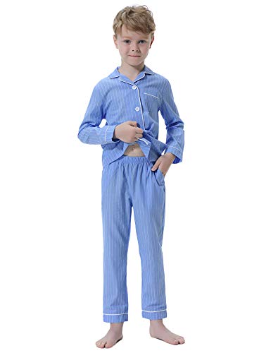 Hawiton Pijamas niños Invierno,100% algodón, Ropa de Dormir de Manga Larga,Suaves Raya Camiseta con clásico Botones Delanteros y Pantalones Largos 2 Piezas,Navideños