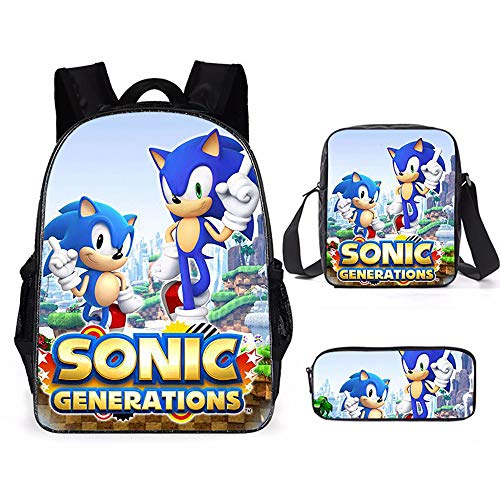 HIMFL Mochila Escolar Mochila Informal Erizos Sonic Modelo Viajar al Aire Libre Mochila con Bandolera y Bolsa de lápices para niños y niñas,B