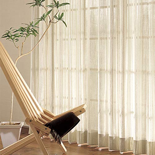 HM&DX Lino Rayas Cortinas Translucidas Visillo con Gancho,Estilo Japonés Sombreado Voile Cortinas,Cortinas Salon Habitación Balcón Beige 200x270cm(79x106in)