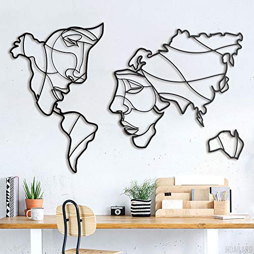 Hoagard Faces of World Map - Cuadro decorativo para pared (105 x 68 cm), diseño de mapa del mundo