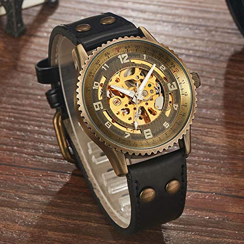 HONGXIGUAN Reloj mecánico automático para Hombre Relojes para Hombre Números de Viento automático Reloj de Pulsera de Cuero con Manos Luminosas,Mechanical Watch 4