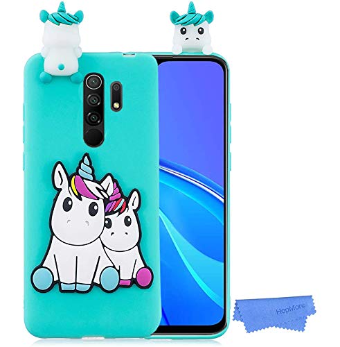 HopMore Funda para Xiaomi Redmi 9 Silicona Flexible Blando Divertidas Animal Carcasa Redmi 9 Dibujo 3D Soft Case Ultrafina Antigolpes Caso Protección Cover Gracioso - Grünes Einhorn