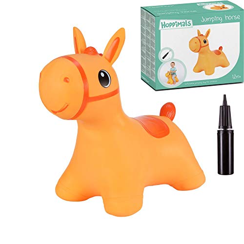 Hoppimals Tootiny, Juguete Hinchable para Saltar y Jugar para Niños Mayores de 1 año, Caballo Naranja, Bomba Incluida en Nuestra Caja Regalo. Juguete Duradero Incentivar y Ayudar a Andar.