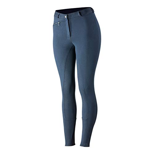 HORZE Pantalones de Montar Active para Mujer con Asiento Completo de Silicona, Bolsillos con Cremallera y bajo elástico, Todas Las Tallas, Azul, 36