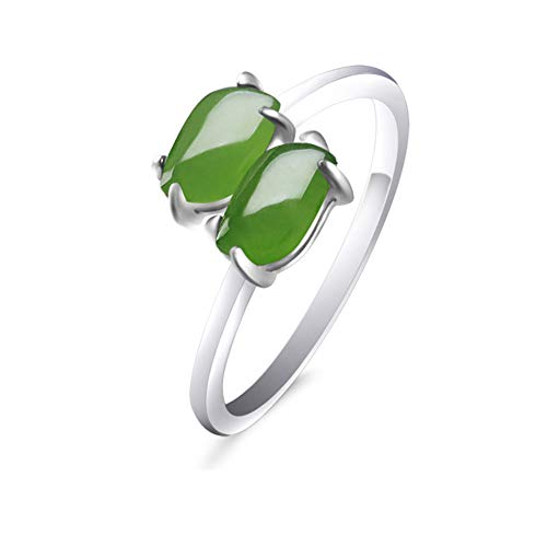 HSUMING Anillo de Piedras Preciosas de Plata esterlina Verde Estilo Fresco para Mujeres